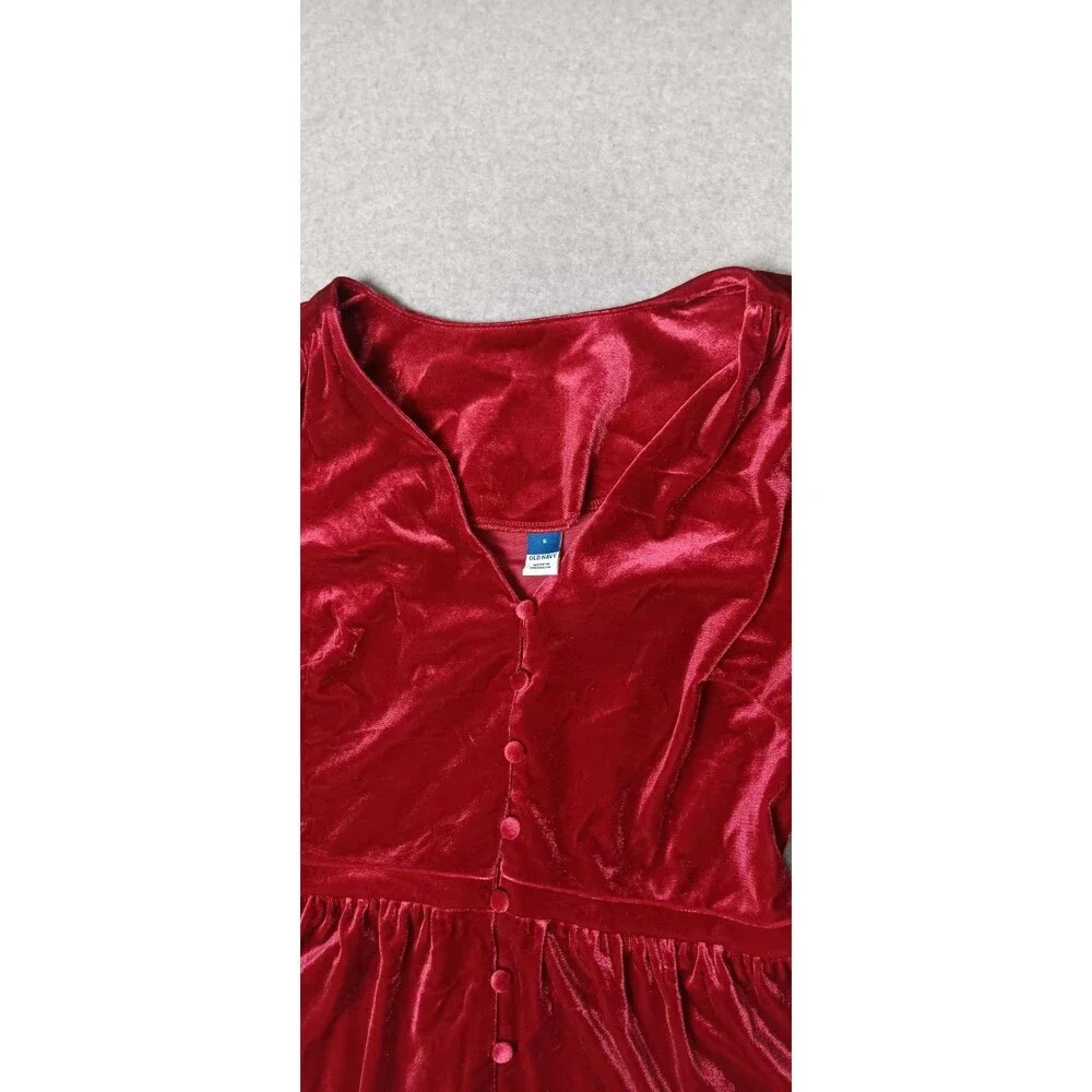 Old Navy Velvet Peplum Waist Defining Blouse Small Deep Red Puff Sleeve Babydoll